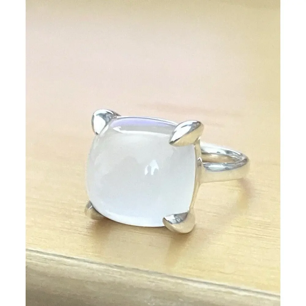 Tiffany & Co. Paloma Picasso Silver Milky Quartz Sugar Stack Cushion Band Ring 6 - Picture 4 of 6